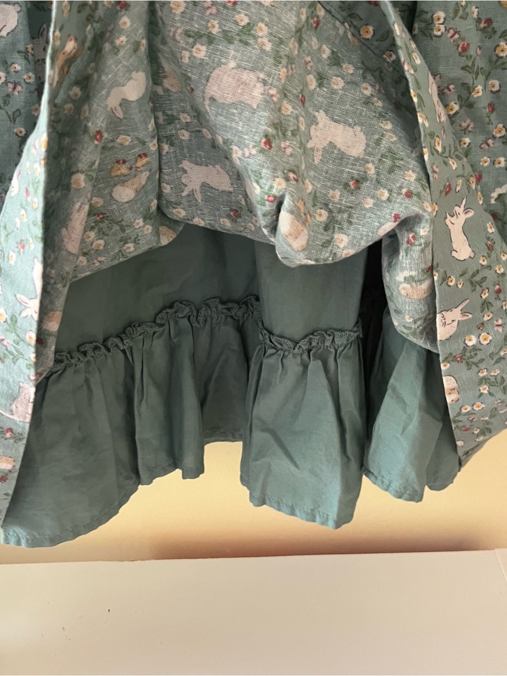 Mini Boden Linen Teal Green Bunny Goose Floral Puff-Sleeve Dress - Picture 6 of 8